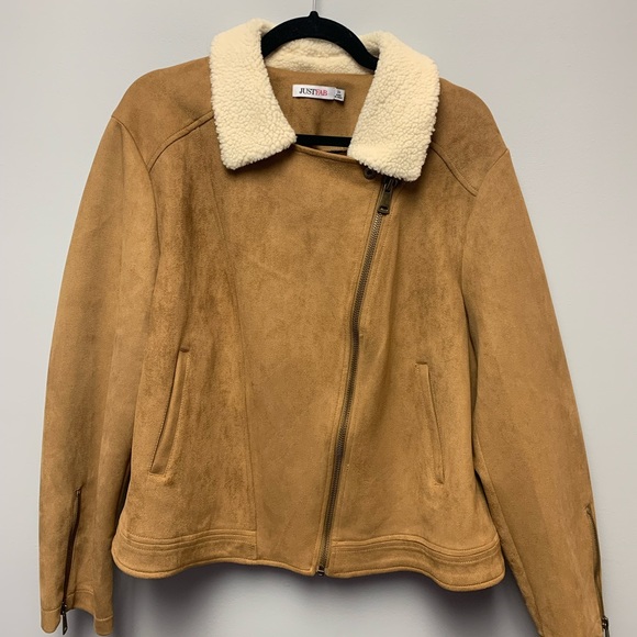 Just fab brown bomber jacket with Sherpa collar, size 3X - Picture 1 of 9